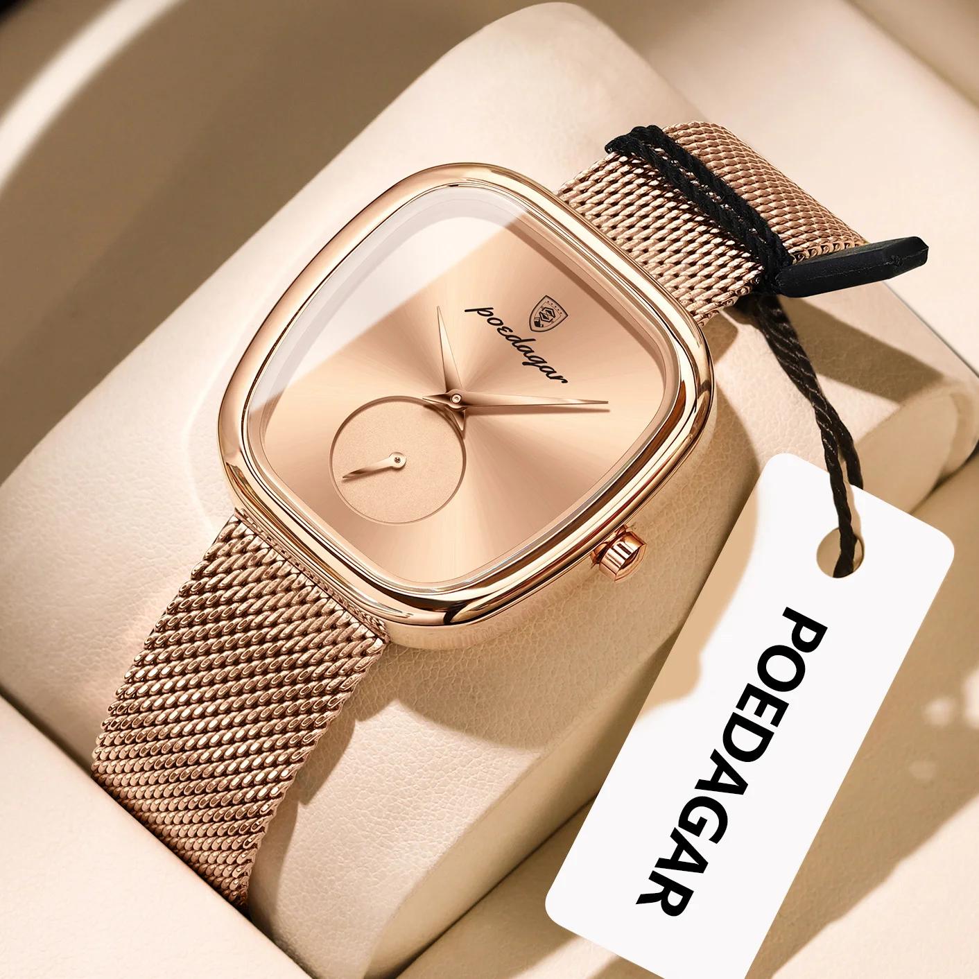 POEDAGAR marque de luxe femme montre étanche en acier inoxydable maille femmes montres mode élégant 