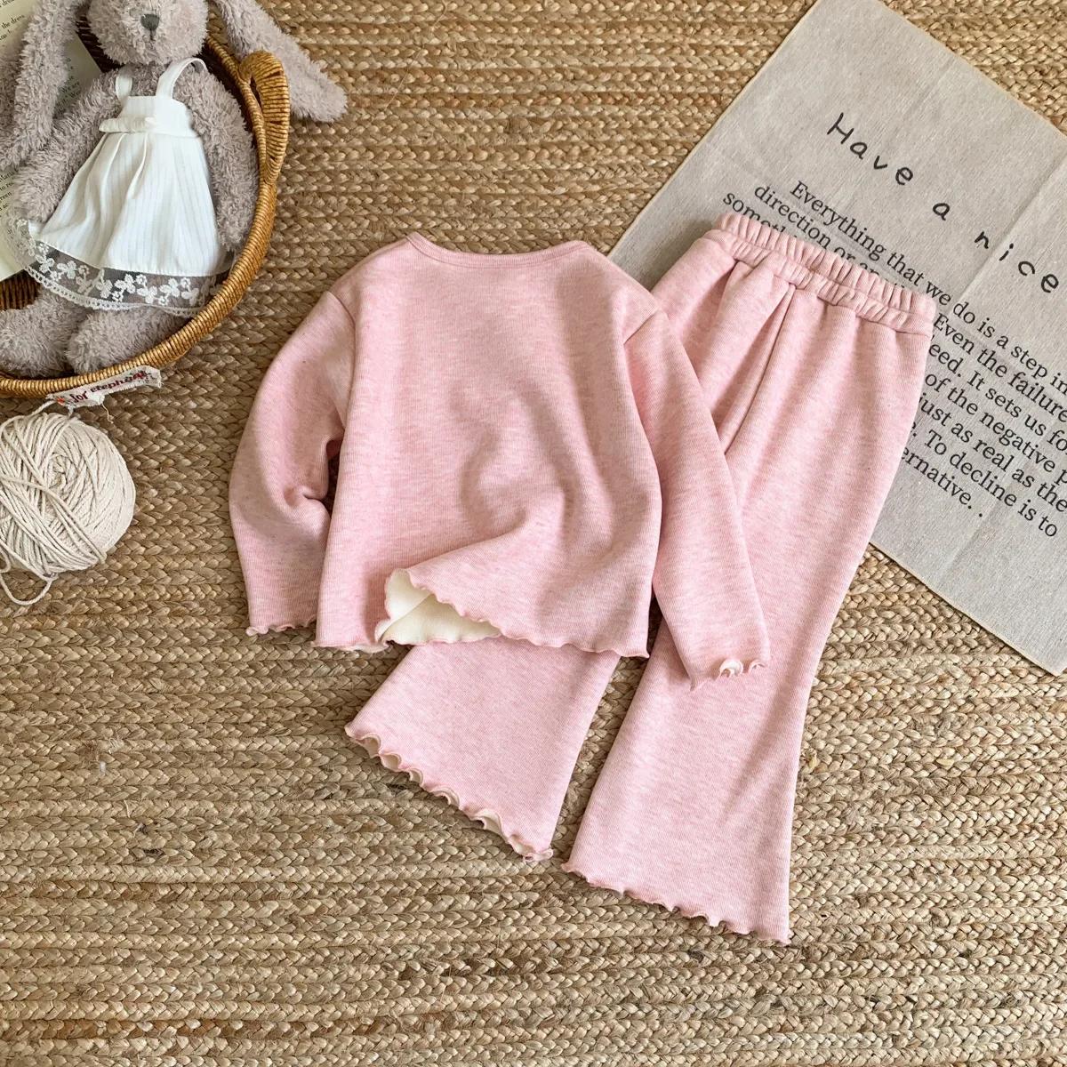Bear Leader – ensemble Cardigan à manches longues et pantalon pour filles, couleur unie, Version cor