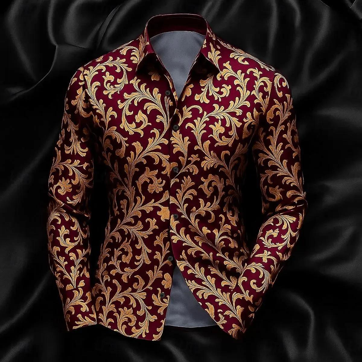 Chemise à manches longues pour hommes, simple, couleur unie, motif géométrique 3D imprimé, revers, d