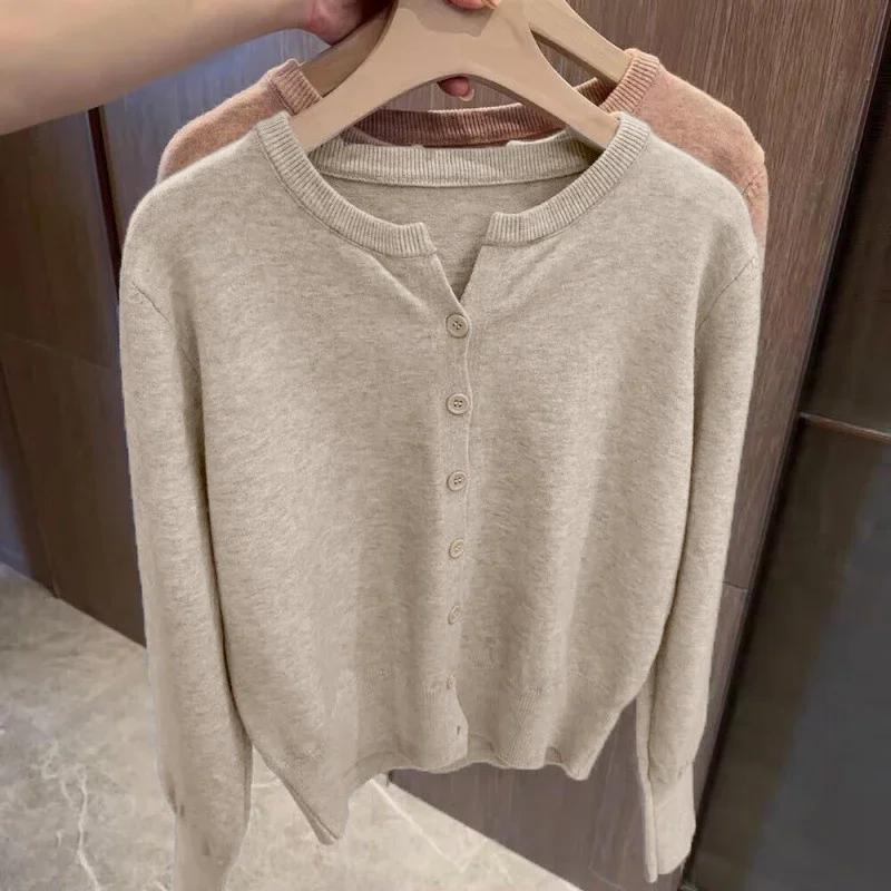 Nouvelle Collection 2026 – Pull court en cachemire tricoté molletonné pour femme, col rond, chaud, s