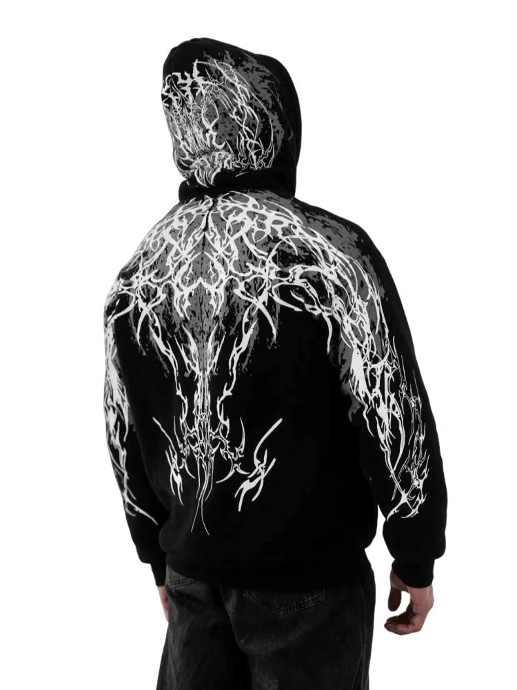 Nouveau sweat à capuche lumineux pour homme, style moto Harajuku, streetwear sombre, imprimé épée ma