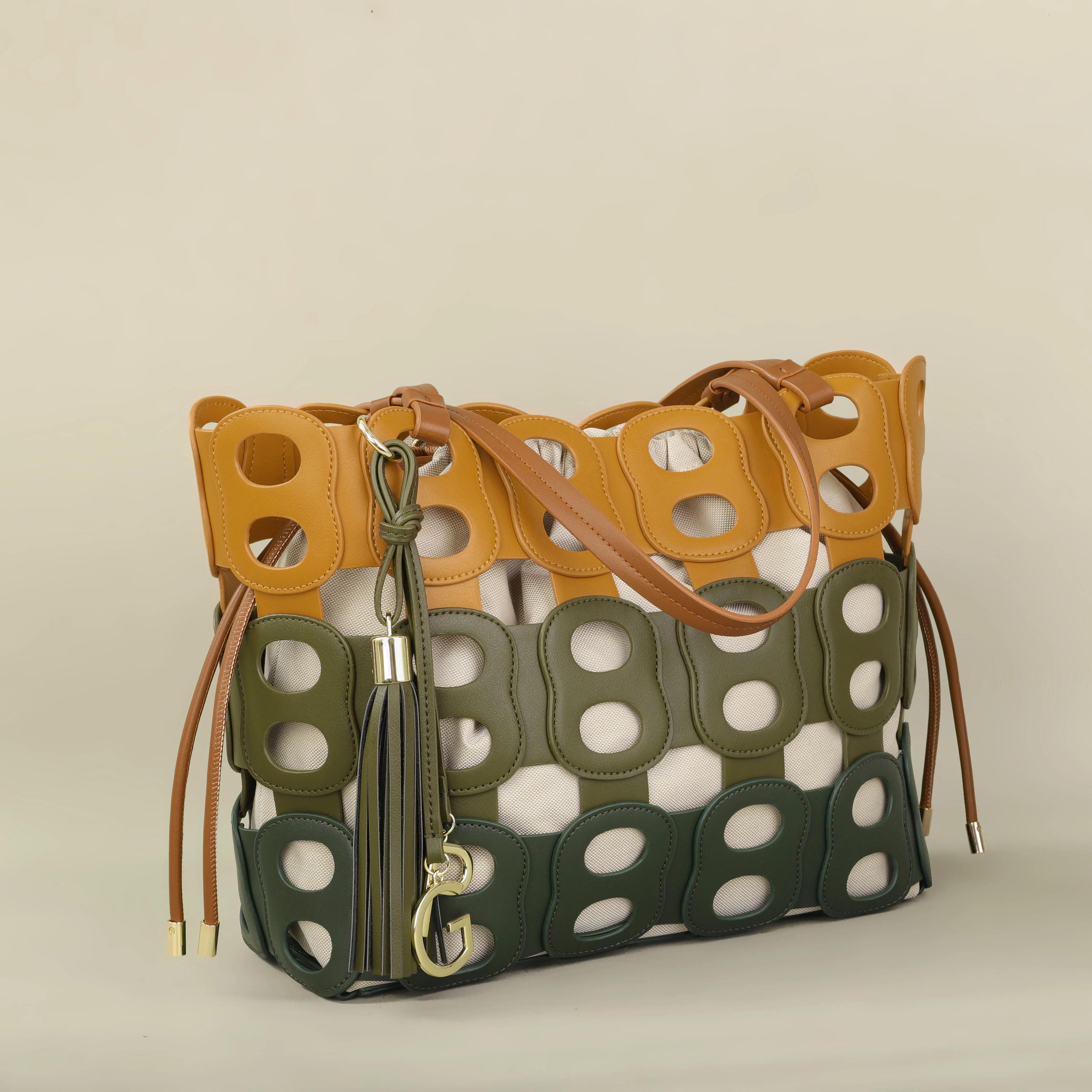 Sac bandoulière PG pour femme – Nouvelle collection de luxe, design épuré, motif ajouré, grande capa