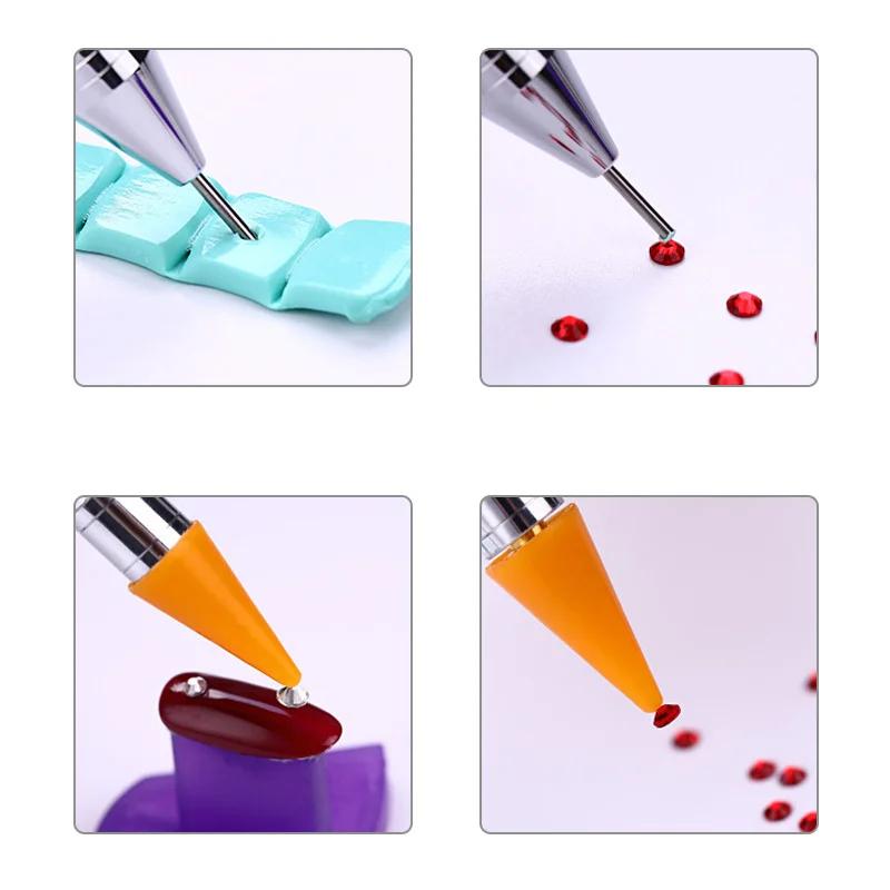 Stylo de cire blanc à double tête pour Nail Art, avec embellissement de diamant et sélecteur de stra