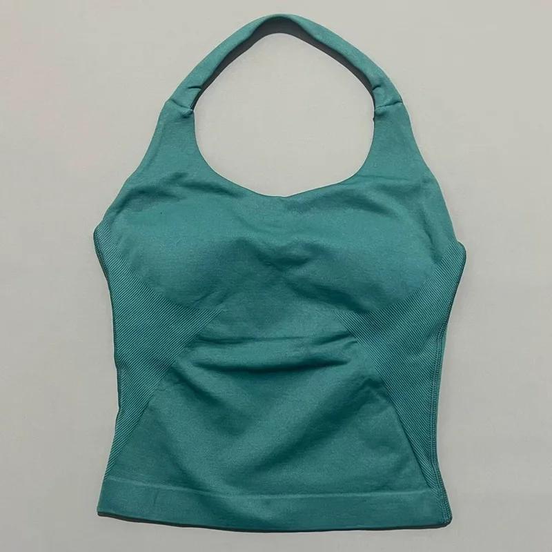 Haut de sport dos nu sexy pour femme, couleur unie, sans couture, avec soutien-gorge rembourré, idéa