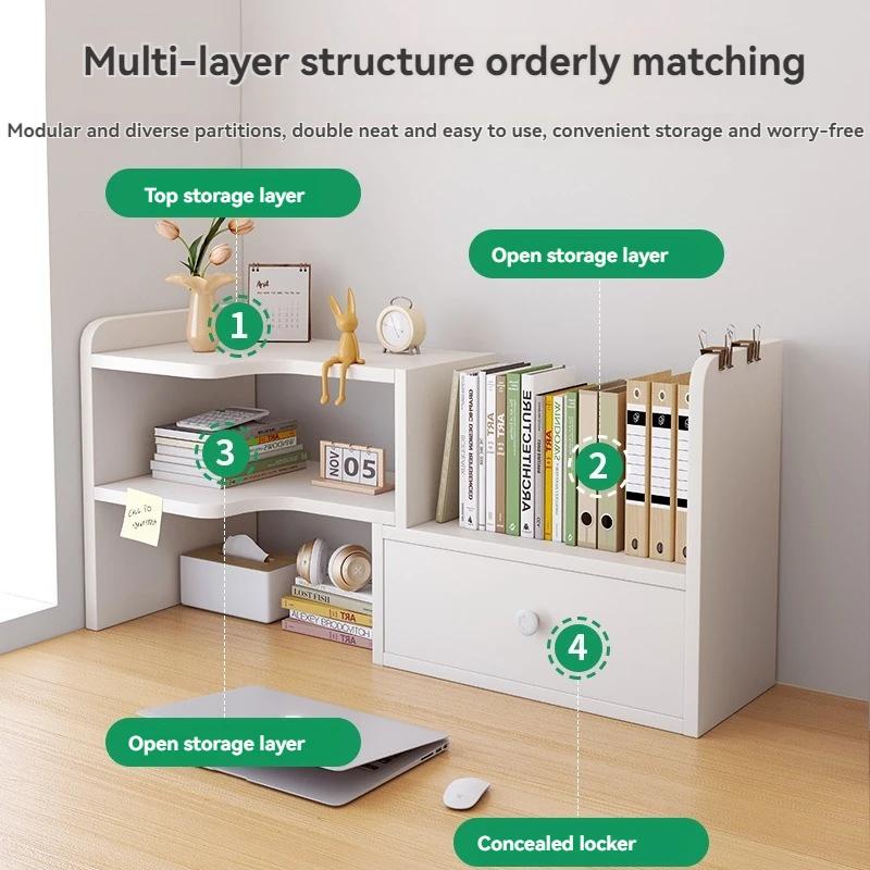 Bibliothèque de bureau, étagères de rangement multicouches, étagères évolutives, boîtes de rangement