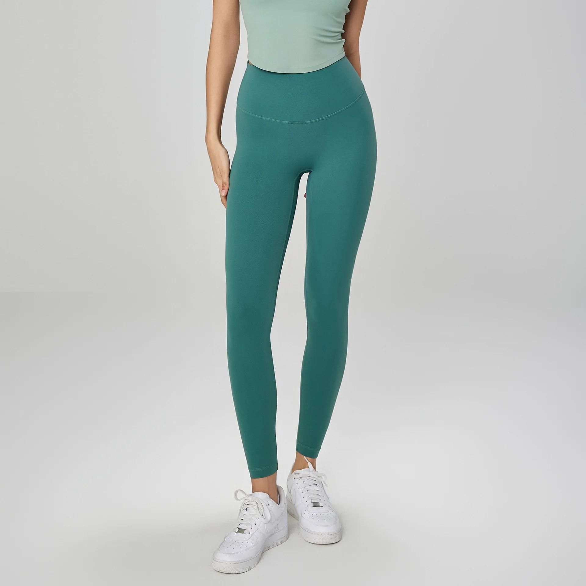Legging yoga femme taille haute couleur unie doux athlétique sport entraînement jogging poche