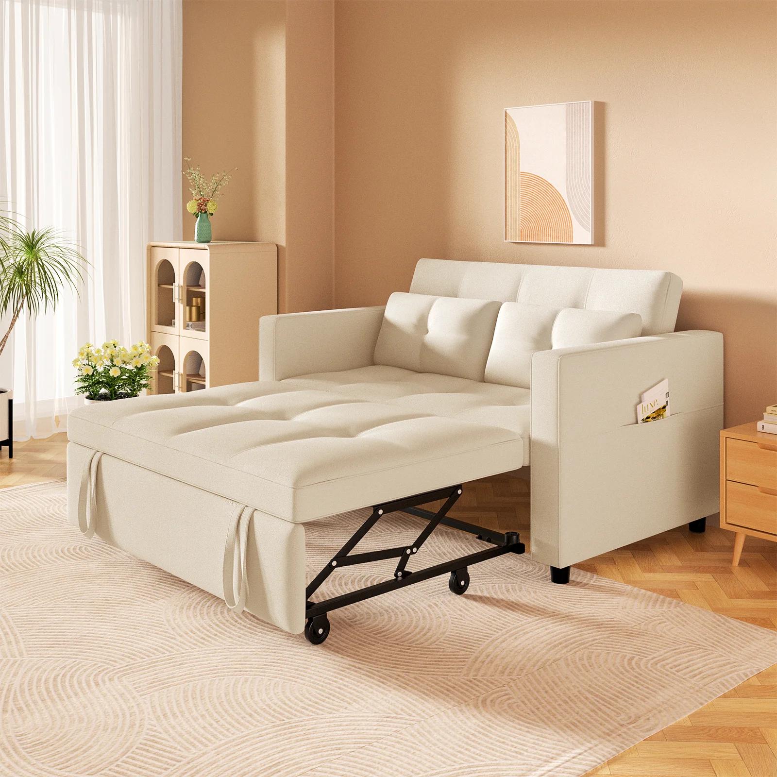 HORGgland-Canapé convertible 3 en 1, canapé-lit en velours de 57 pouces avec lit côtelé, causeuse av