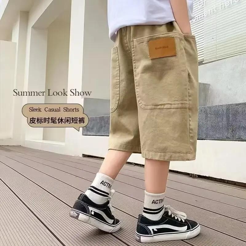 UNITIM Short d'été pour garçons de 3 à 14 ans avec poches autocollantes, pantalon mi-long décontract
