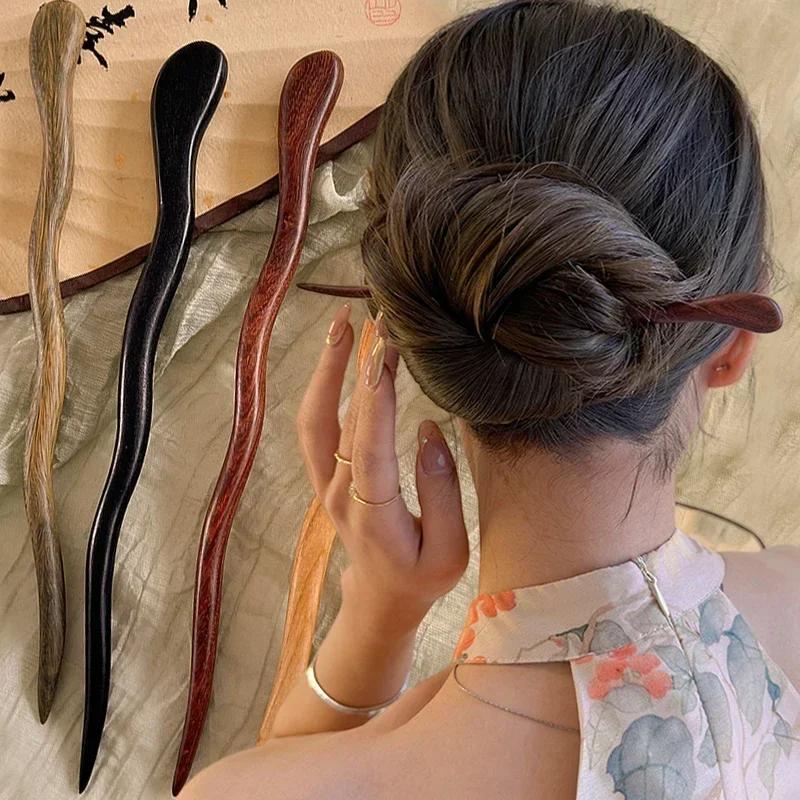 Bâton de cheveux en bois élégant de Style chinois pour femmes et filles, épingles à cheveux simples,