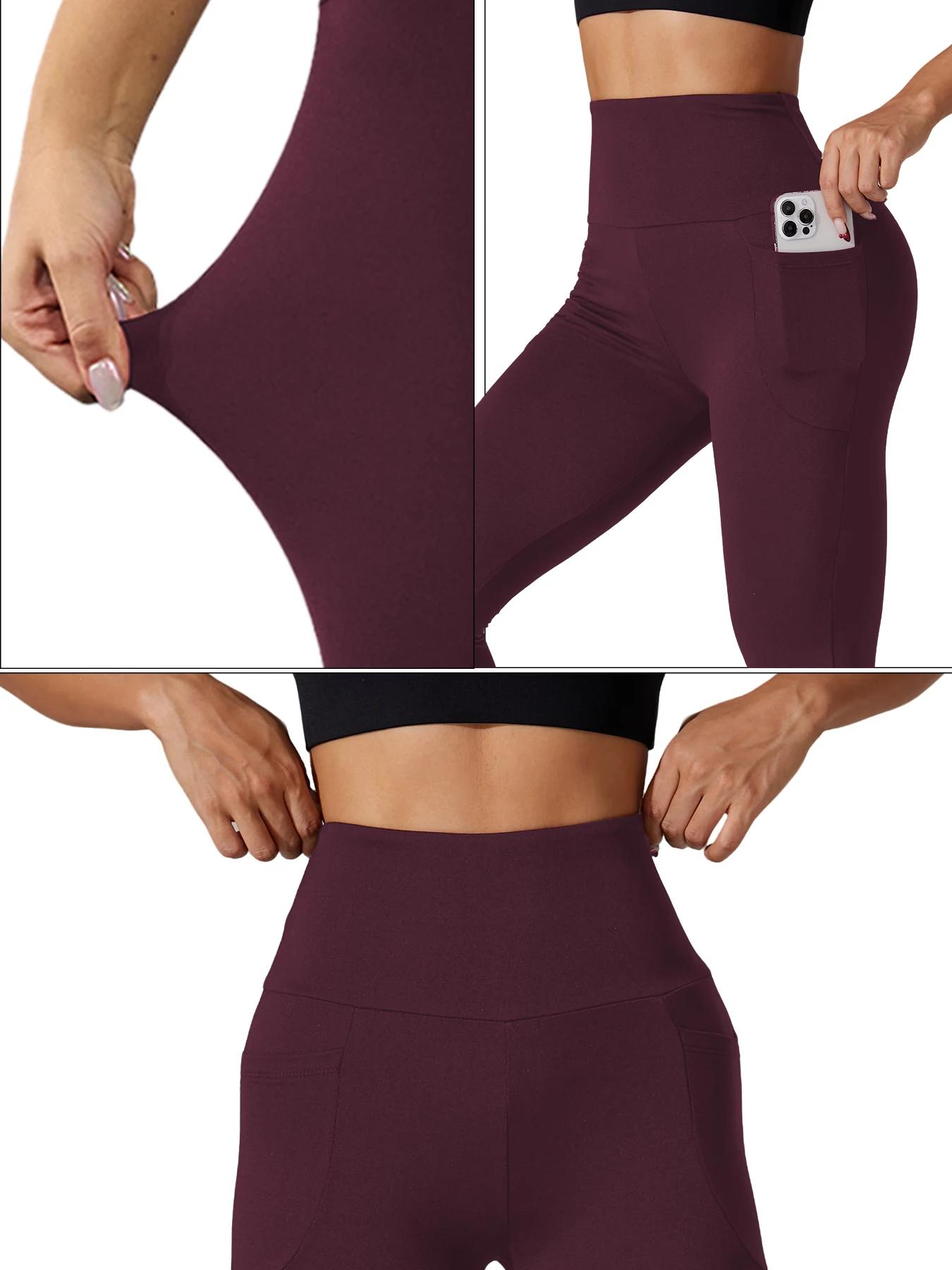 Leggings super doux avec poches pour femmes, contrôle du ventre taille haute pour l'entraînement de 