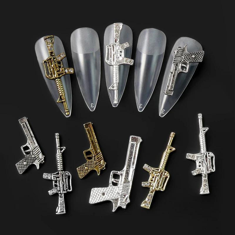 10 pièces/lot 3D alliage Punk pistolet pistolet Nail Art breloques métal rétro or/argent pistolet fo
