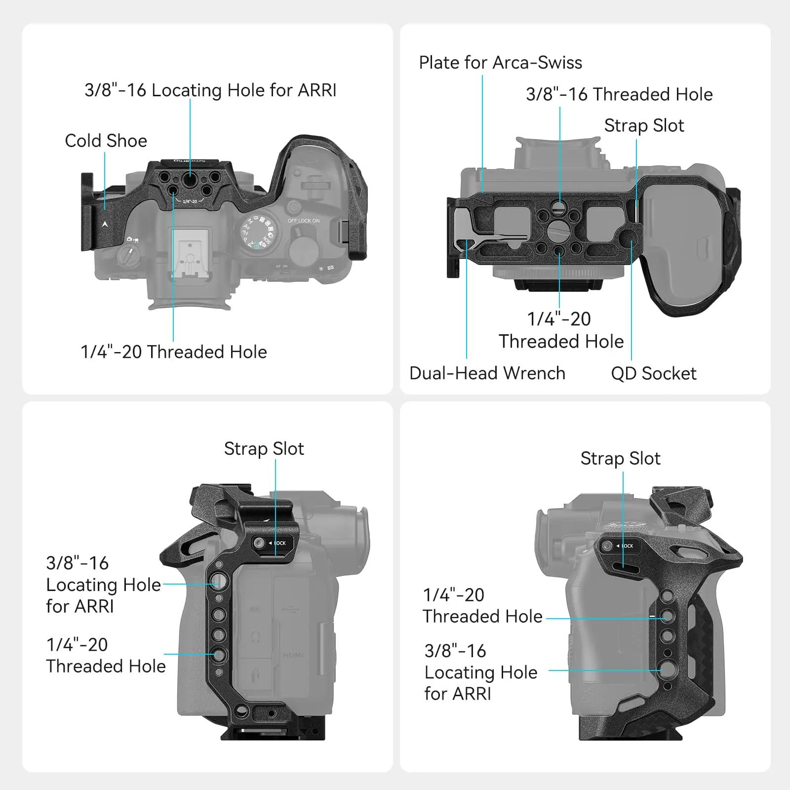 SmallRig – Cage de caméra «Black Mamba» pour Canon EOS R6 Mark II, plaque de dégagement rapide arca-