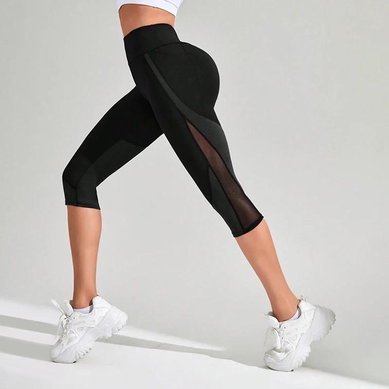 TUNIControl-Pantalon de yoga taille haute en maille pour femme, capri d'entraînement avec poches