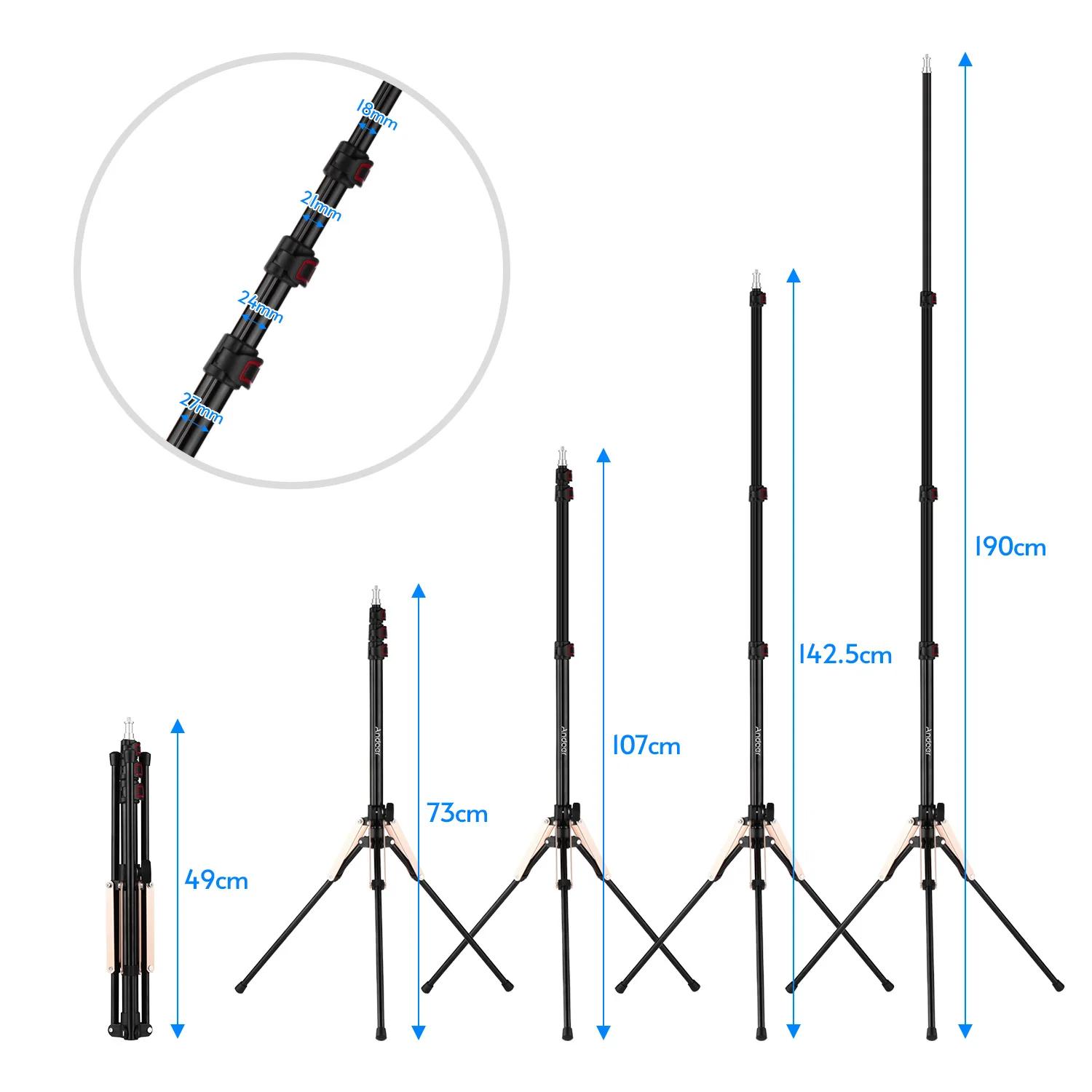 Andoer 190 cm/74.8 pouces Portable en alliage d'aluminium photographie support de lumière inversé pl