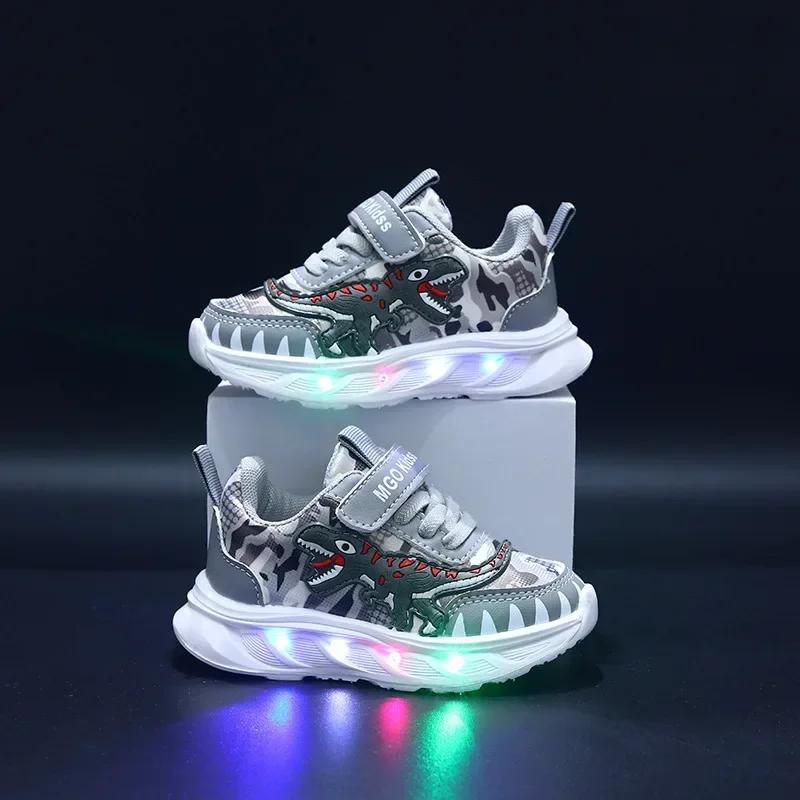 Chaussures lumineuses Led pour garçons, baskets décontractées Mickey pour enfants, chaussures de Spo