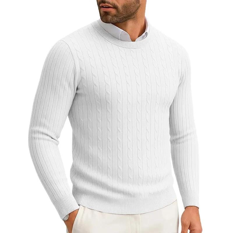 Pull tricoté à col rond pour hommes, pull à manches longues, décontracté, chaud, torsadé, à motifs, 