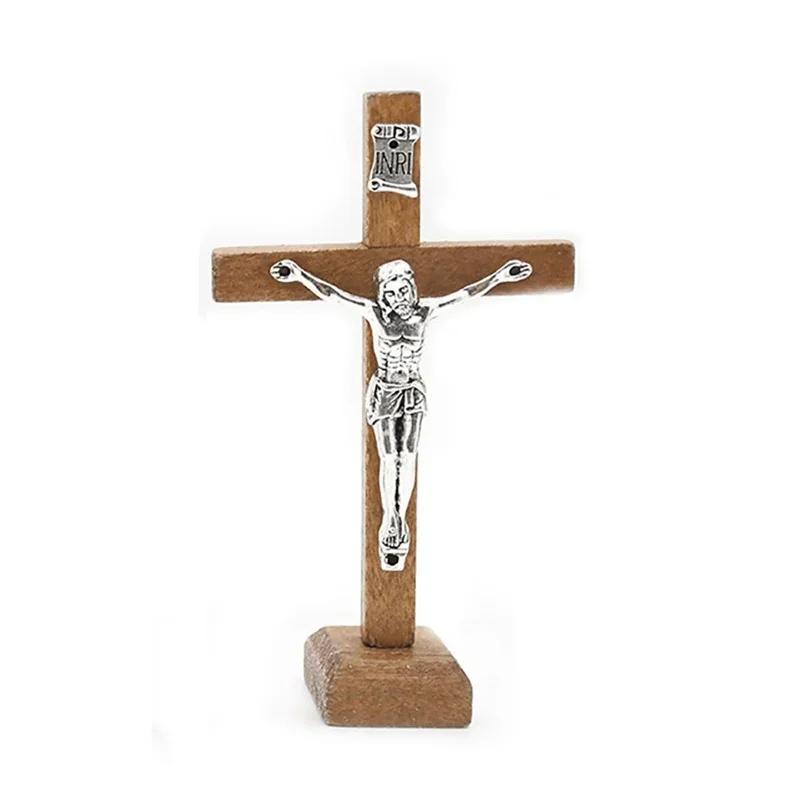Croix de jésus catholique en bois avec support, Vintage, religieux, chrétien, Crucifix sur pied, éta