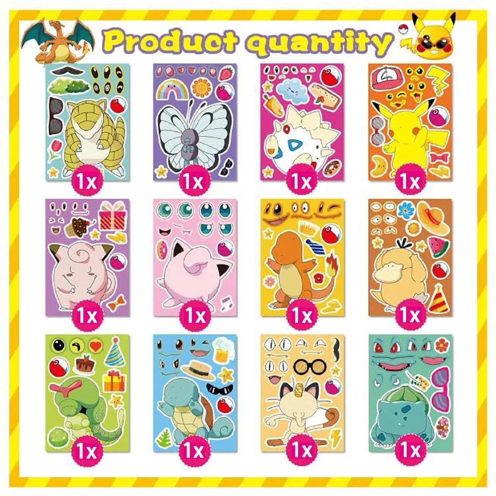6/12 feuilles Pokemon enfants Puzzle Anime autocollants faire un visage assembler drôle dessin animé