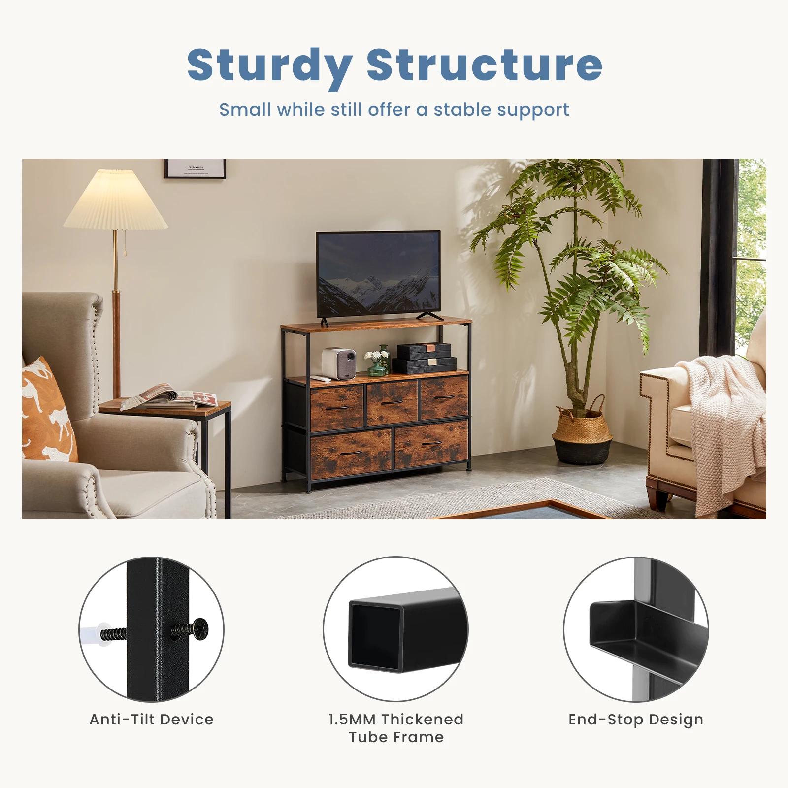 JHK cheminée meuble TV commode pour chambre à coucher avec 5 tiroirs en tissu placard de rangement p