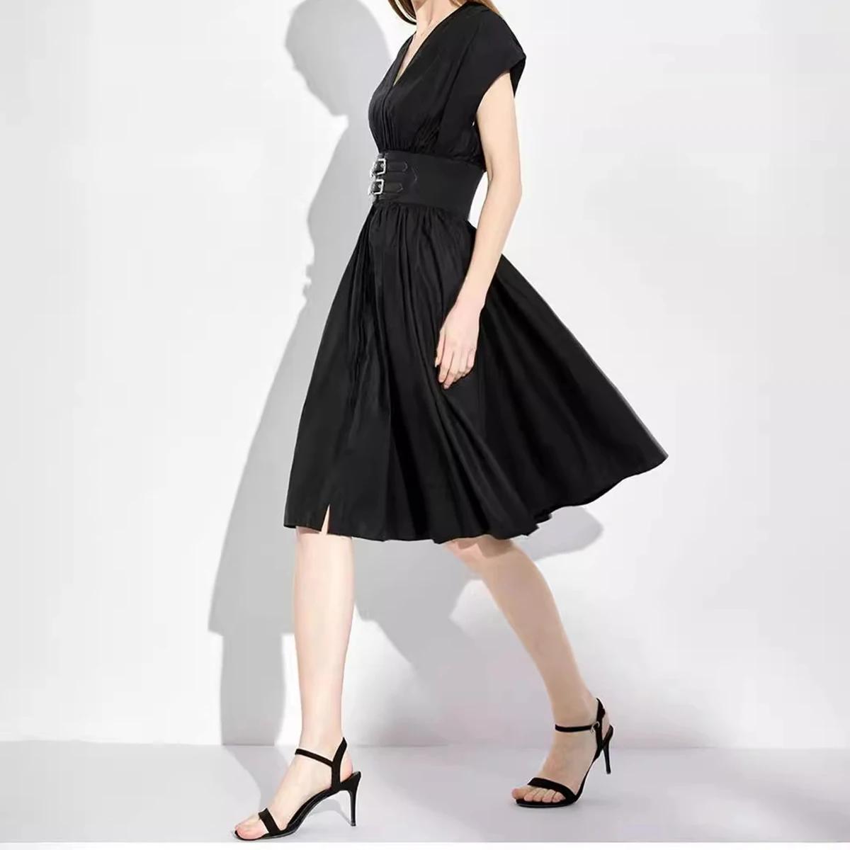 CHCH – robe longue pour femmes, col en v, sans manches, taille haute, Slim, noire, tenue de fête d'a