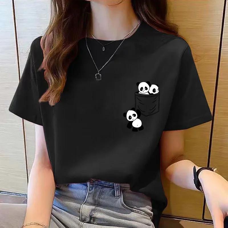 Femmes à manches courtes haut été nouvelle poche Panda dessin animé imprimé T-shirt mode coréenne ha