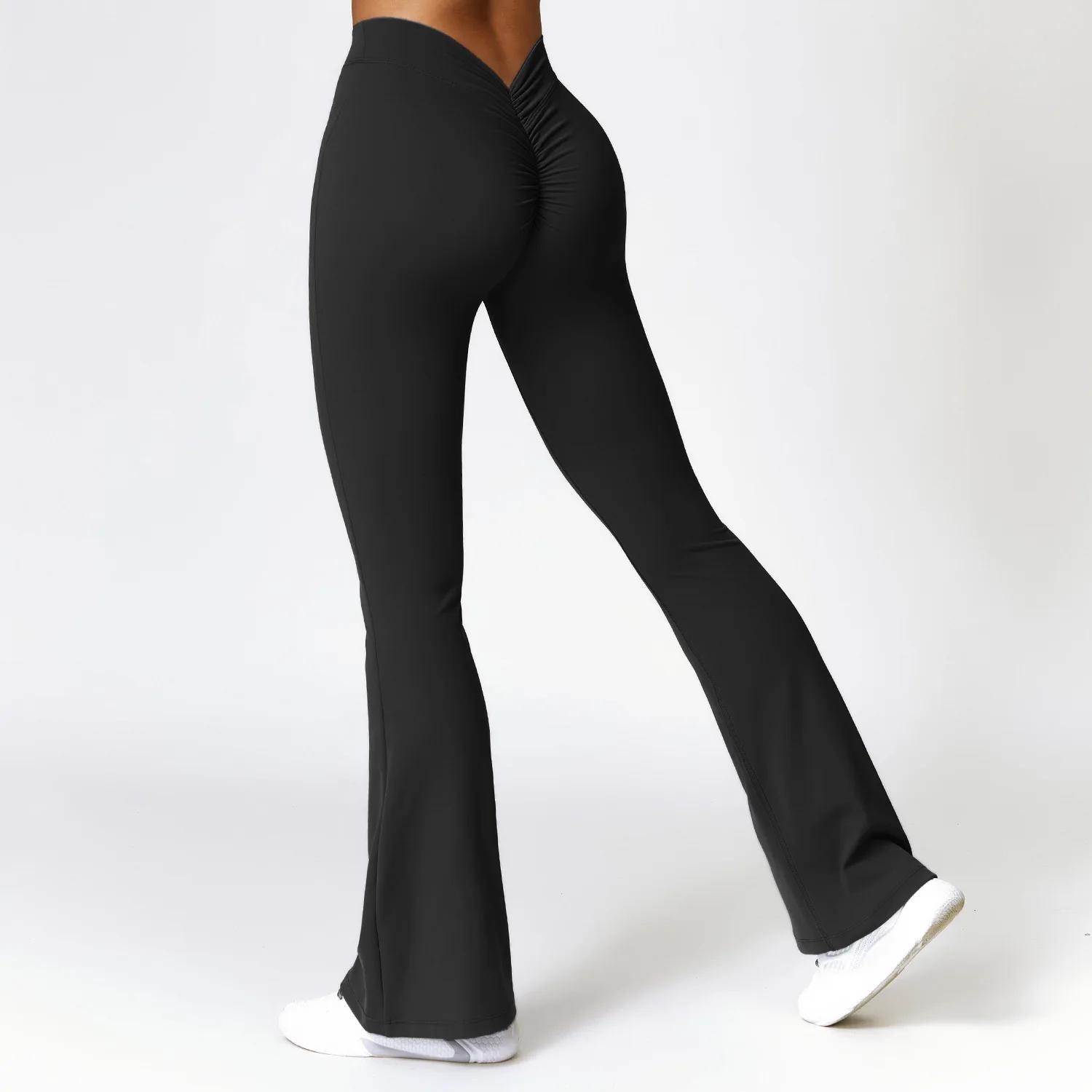 Pantalons de Yoga de hanche en forme de V Leggings évasés femmes taille haute pantalons à jambes lar