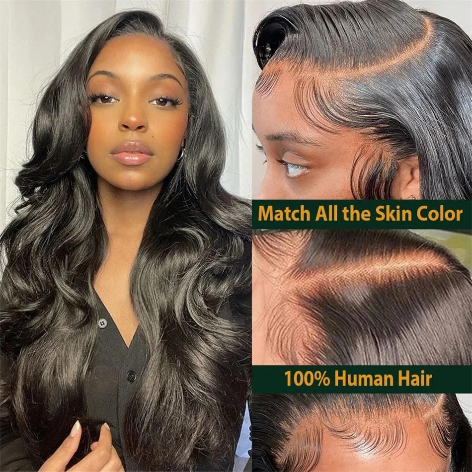 Perruque Lace Front Wig Body Wave Naturelle Sans Colle, Cheveux Humains, 13x6 HD, 13x4, 30-34 Pouces