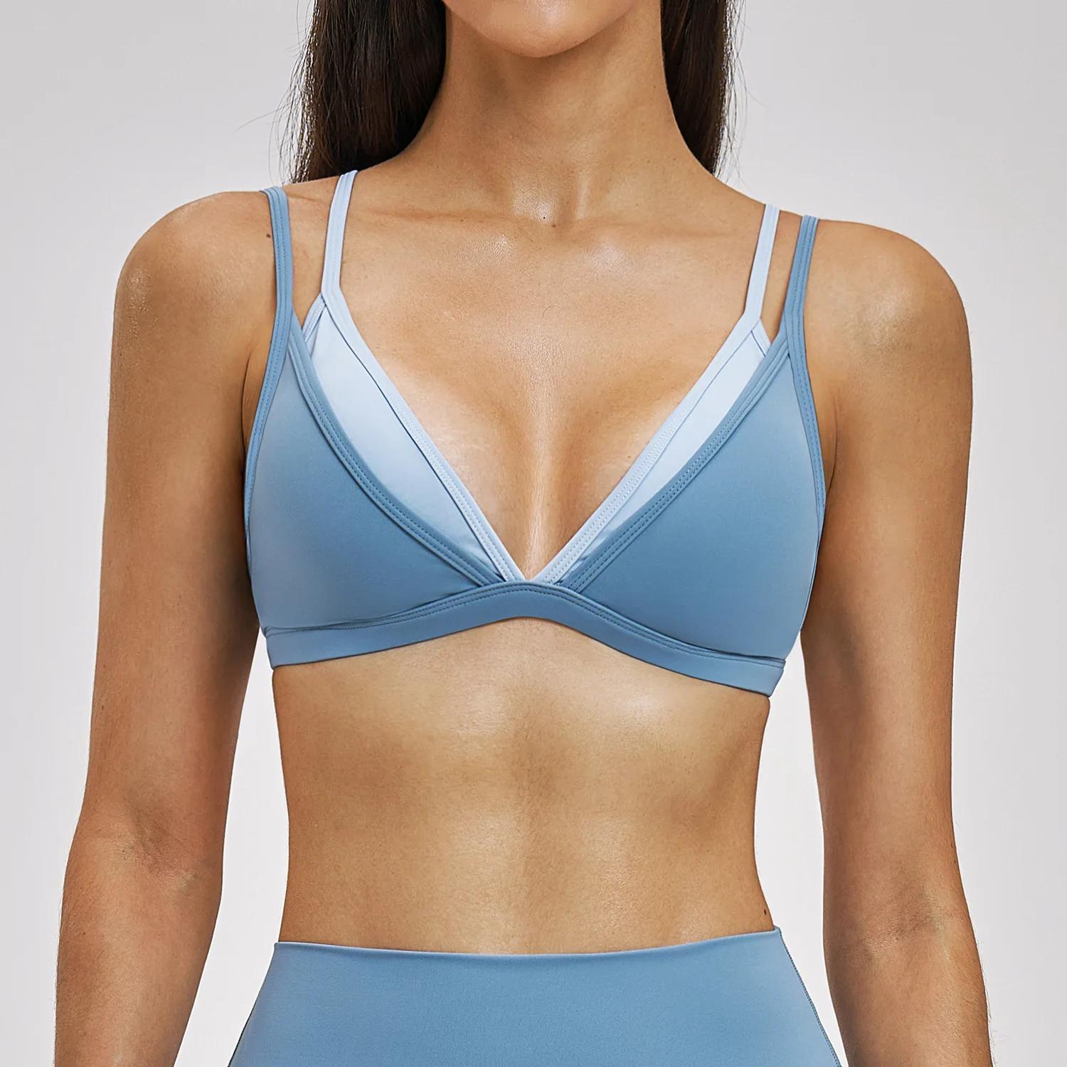 Soutien-gorge de sport Ningyu pour femme, dos nu, effet deux pièces, couleurs contrastées, sous-vête