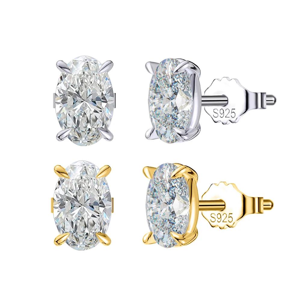 Boucles d'oreilles ovales en Moissanite pour femmes, 0,5-3 ct, avec certificat, Test de diamant réus