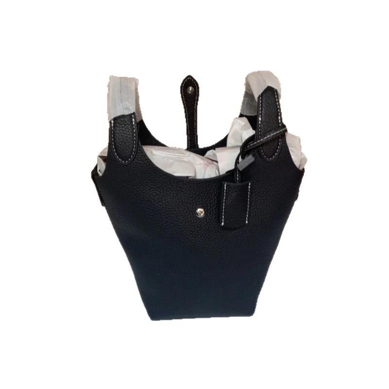 Nouveau sac fourre-tout pour femme 2026 en cuir de vachette motif litchi, style panier à légumes et 