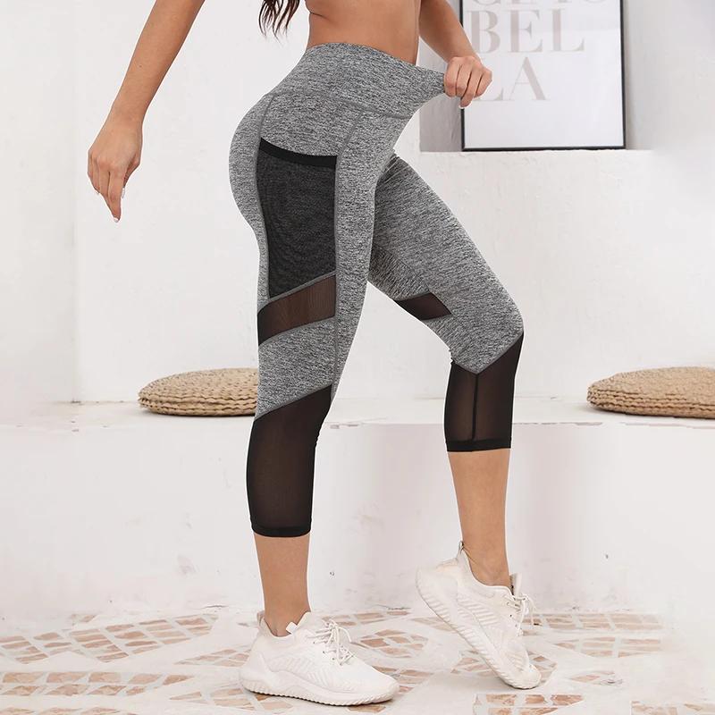 TUNIControl-Pantalon de yoga taille haute en maille pour femme, capri d'entraînement avec poches