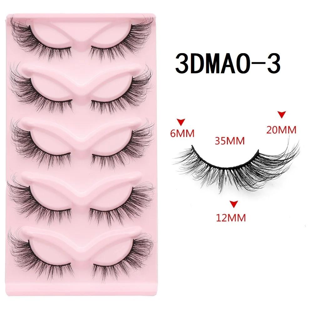 GROINNEYA cils oeil de chat 3D faux cils naturels moelleux doux croix 5 paires Manga cils vaporeux E
