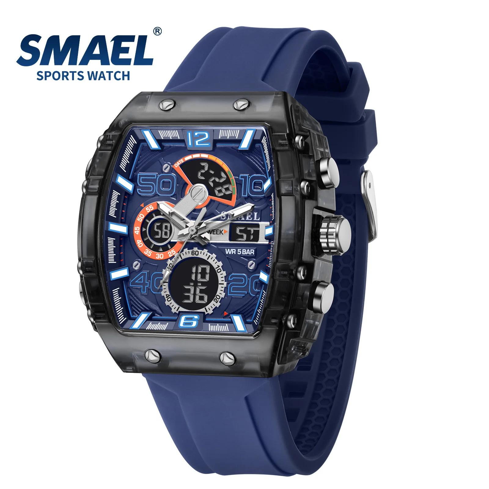 SMAEL 8109 nouvelle montre pour hommes sport multifonctionnel 50M étanche double affichage LED veill
