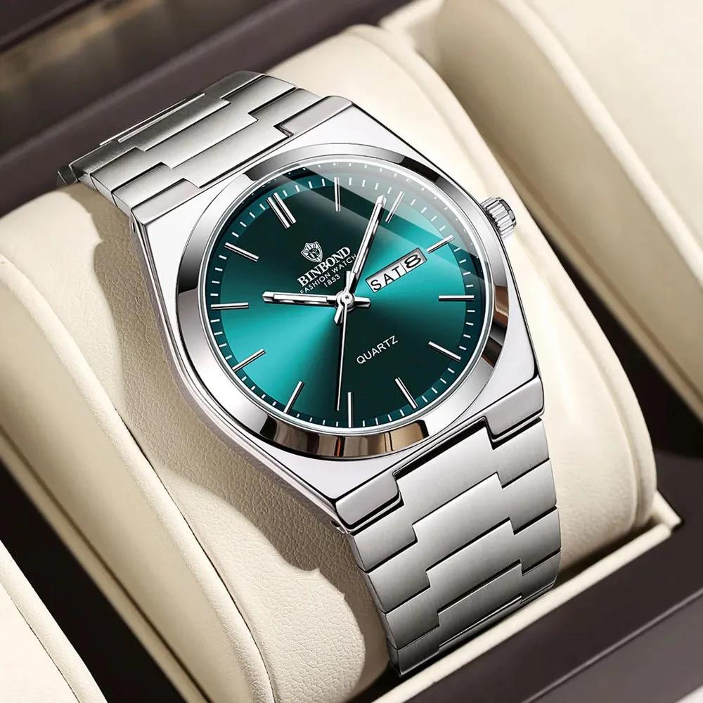 BINBOND luxe mode homme horloge haut affaires étanche lumineux Date semaine hommes montres Quartz ac
