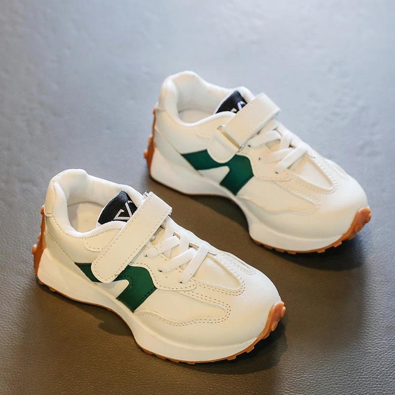 Chaussures de tennis plates en cuir PU pour enfants, baskets pour tout-petits, chaussures respirante