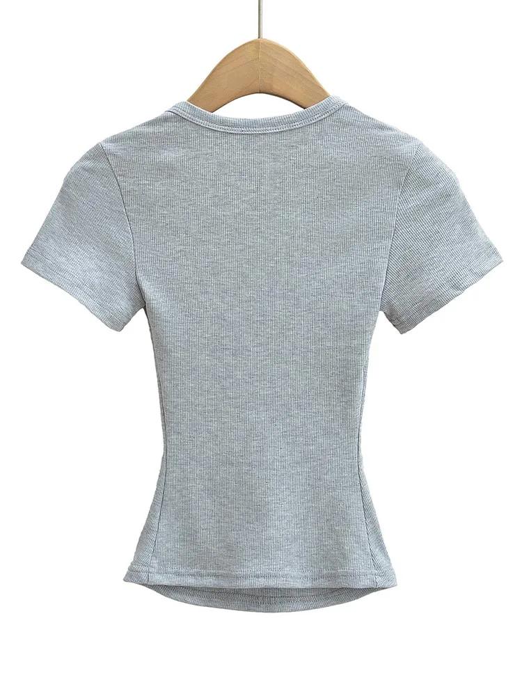 Haut court à col carré pour femmes, coupe cintrée, pull à manches courtes, très extensible, chemisie