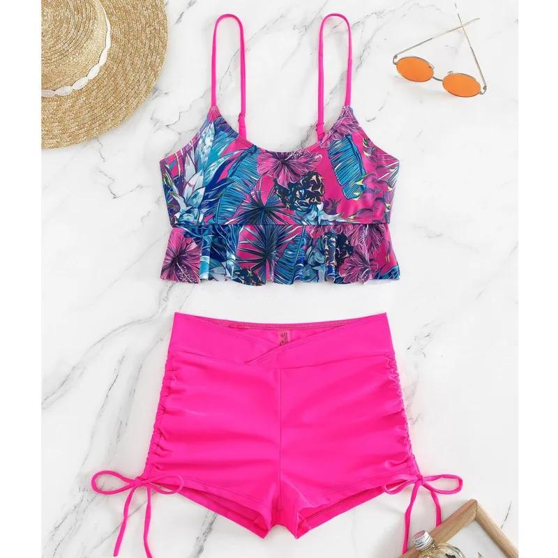 Été Sexy rose maillots de bain Tankini ensemble femme maillot de bain deux pièces plage maillot de b