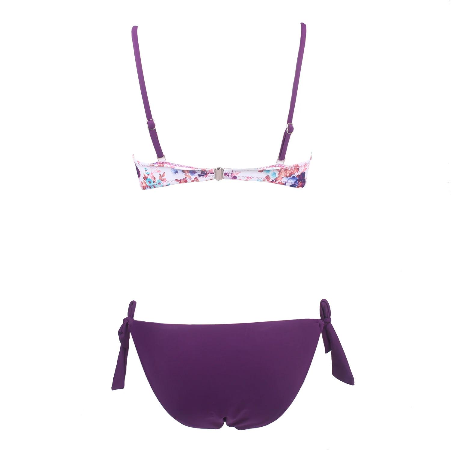 Maillot de bain brésilien sexy pour femmes, bikini push-up, col licou, style floral, vêtements de pl