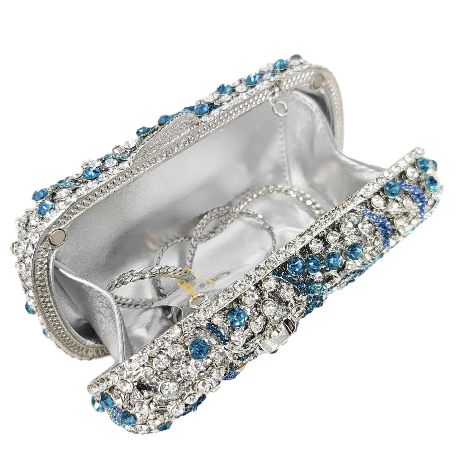 Pochette en cristal bleu clair pour femme, sac à main en biscuits, sac de soirée, patients de mariag
