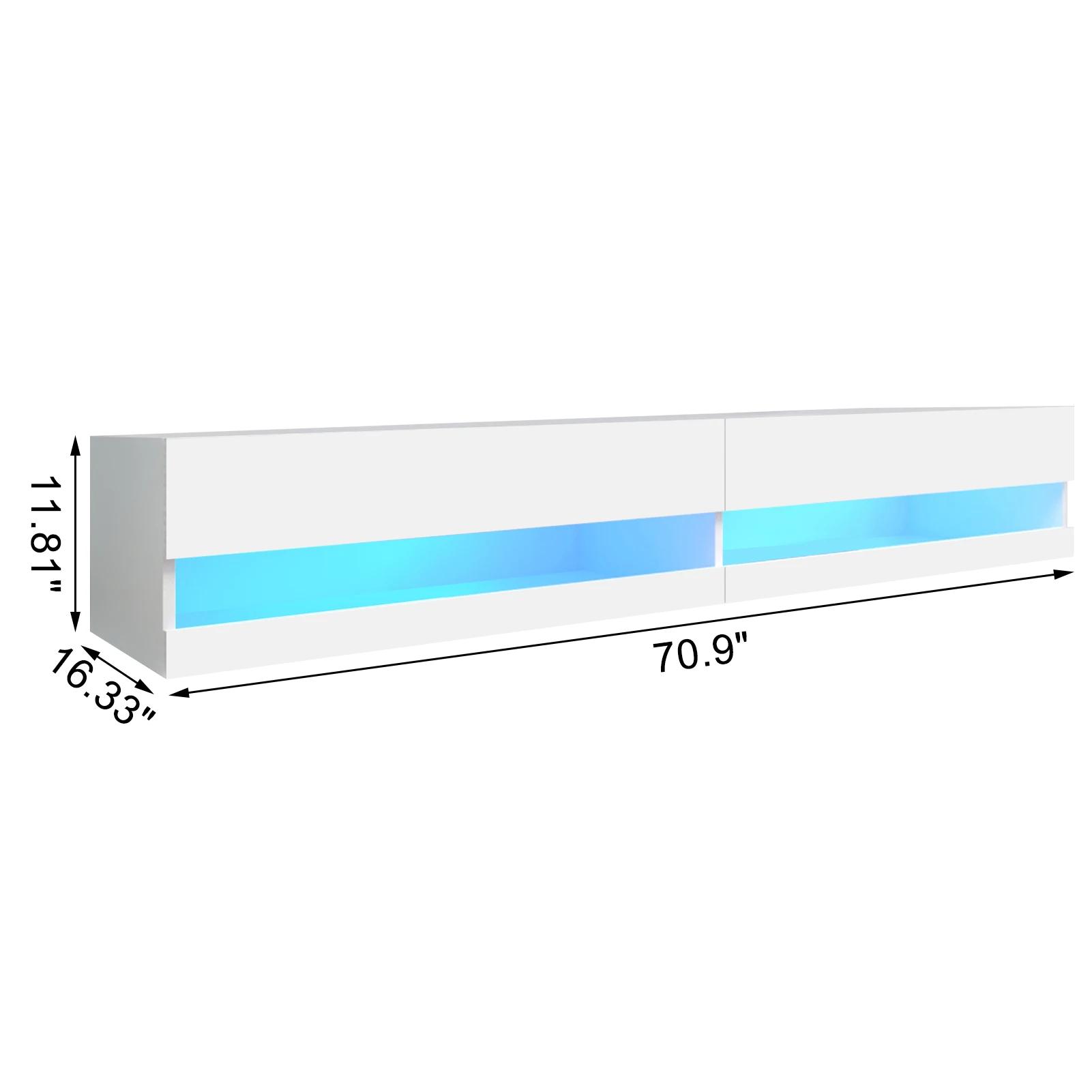 Support TV flottant pour TV 75/80 ", support TV mural LED avec prises de courant, console multimédia