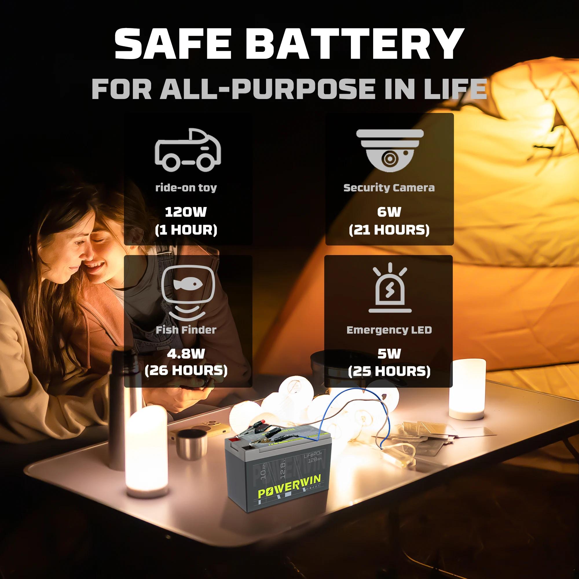 Batterie LiFePO4 POWERWIN BT10 12,8V 10Ah 128Wh avec BMS intégré, 4000+ cycles profonds, rechargeabl
