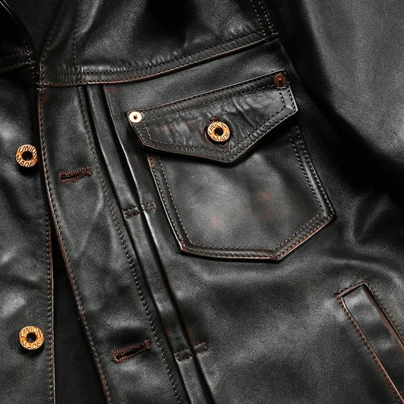 Veste vintage en cuir véritable pour hommes, vêtements de haute qualité, style coréen, Tea Core, rev