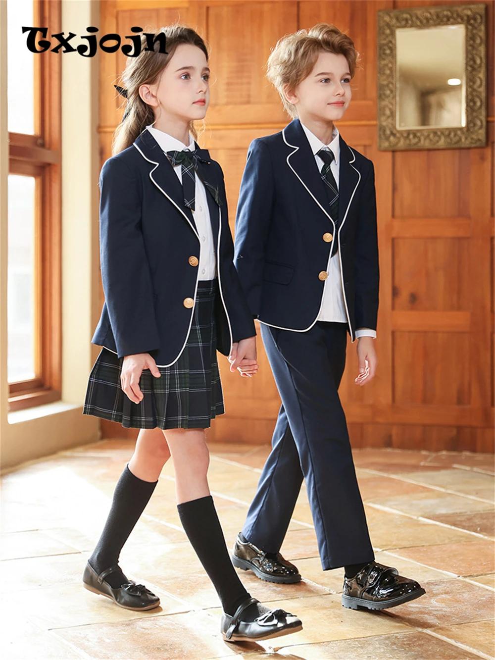 Txjojn – uniforme scolaire 4 pièces pour garçons et filles, ensemble de costumes formels et élégants