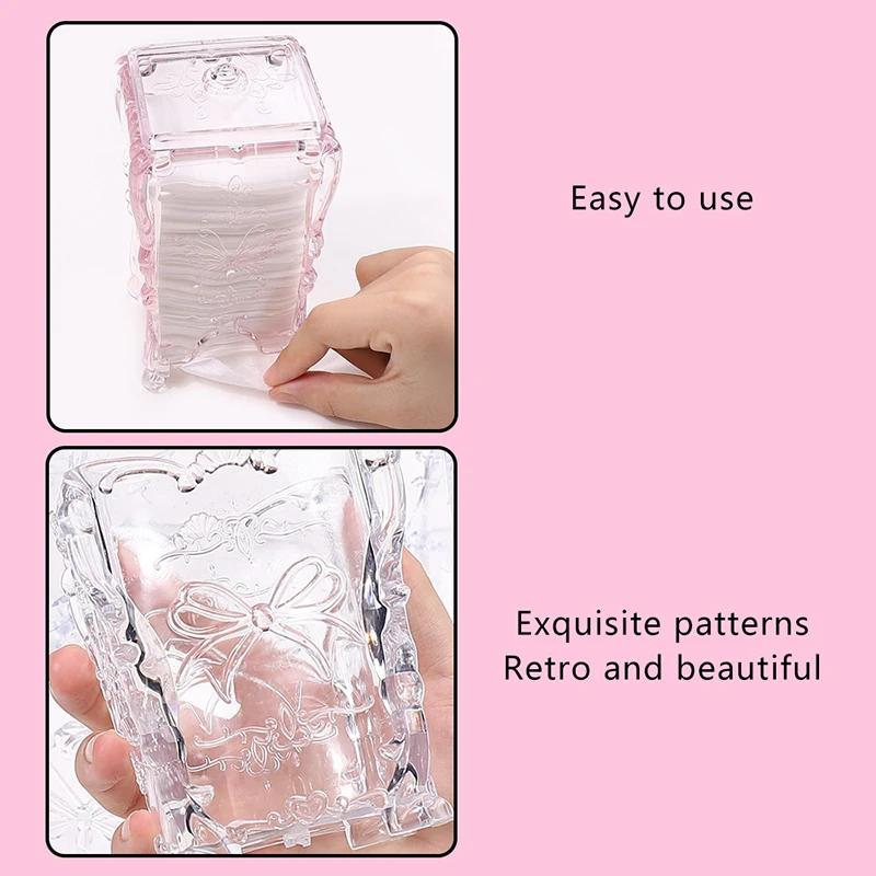 Boîte de rangement pour tampons de coton, motif papillon rose transparent, conteneur de serviettes, 