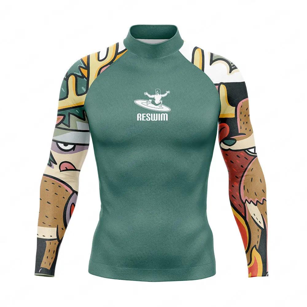 Nouveau été hommes longs natation Surf T-Shirts UPF 50 + Surf combinaison Rashguards maillot de bain