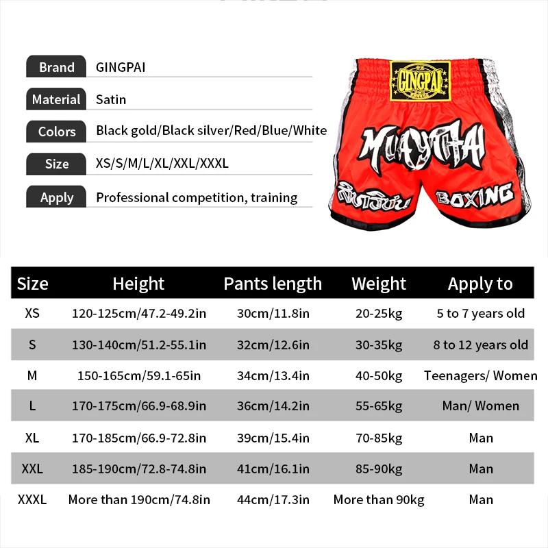 Short de boxe thaïlandaise brodé pour hommes et femmes, short de boxe thaïlandaise pour enfants, sat