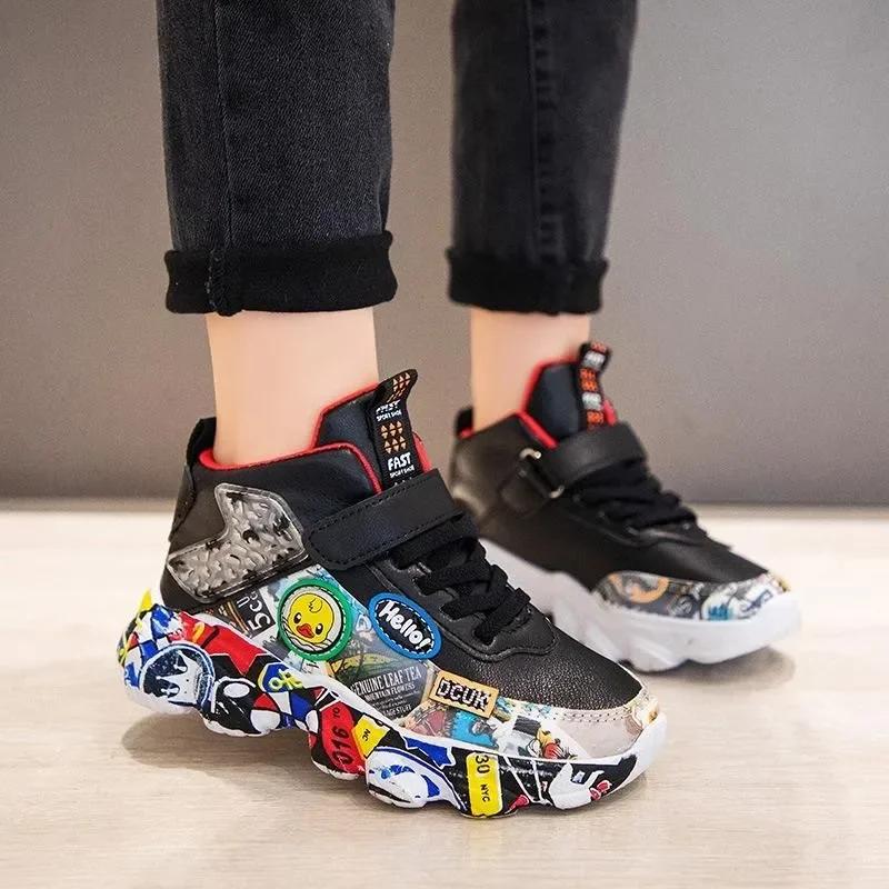 Taille 26-36 enfants sport baskets pour filles enfant dessin animé Graffiti modèle chaussures décont