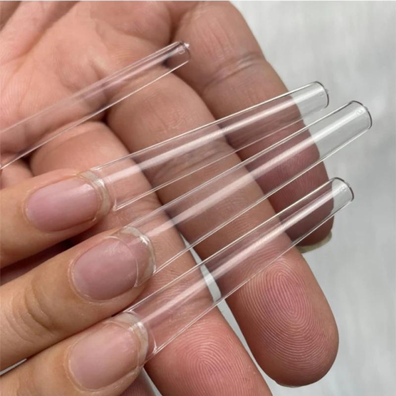 120 faux ongles carrés extra longs 3XL, en acrylique transparent, à presser, pour manucure