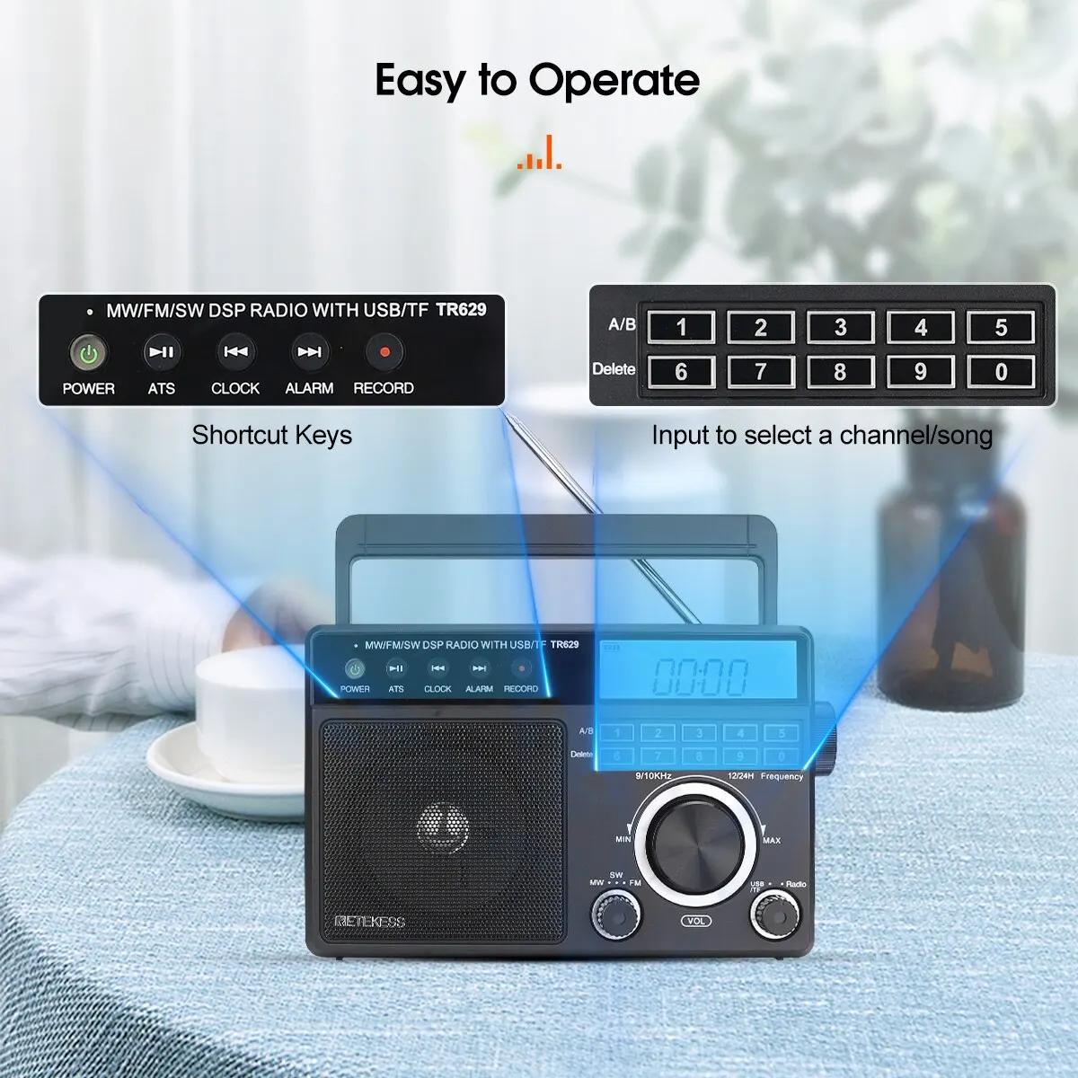Retekess TR629 AM FM SW DSP Radio numérique Portable rétro-éclairage écran LCD haut-parleur de Volum