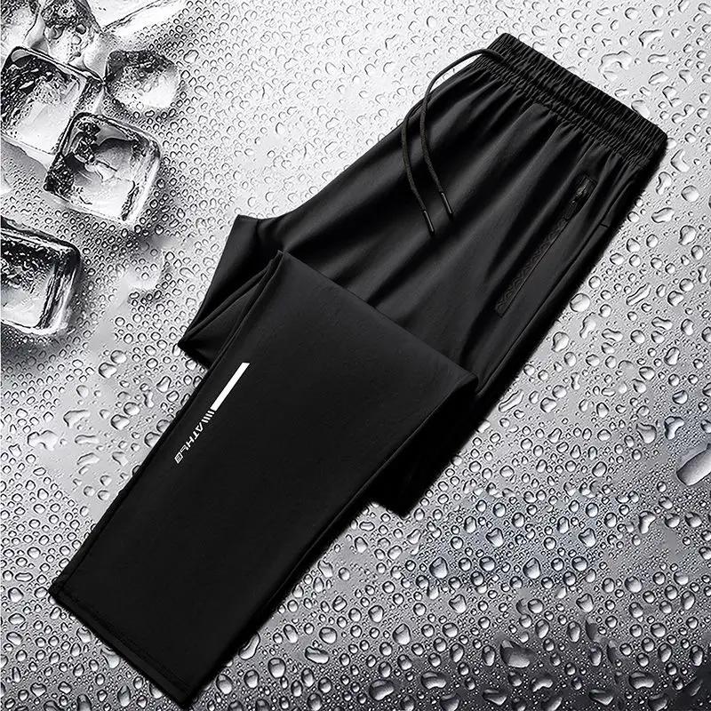 Pantalon Long en Soie Glacée pour Homme Coupe Slim, Ample, Haute, vaccage Rapide, Course en Plein Ai